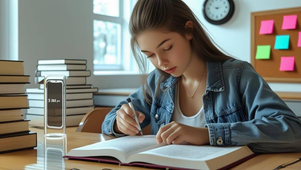 Focused student studying while phone is locked away – how to beat phone addiction while studying